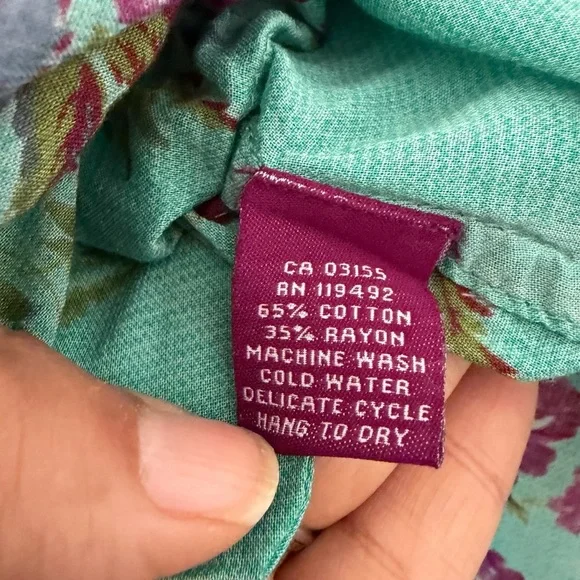 April Cornell Teal Cottage Rose Floral Print Button Down Tunic Top Boho Medium - Picture 13 of 13